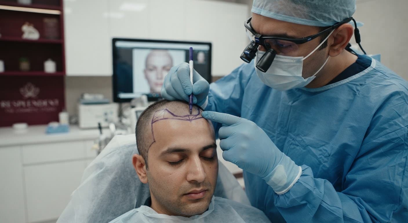 Surgeon implanting grafts along a patient's hairline