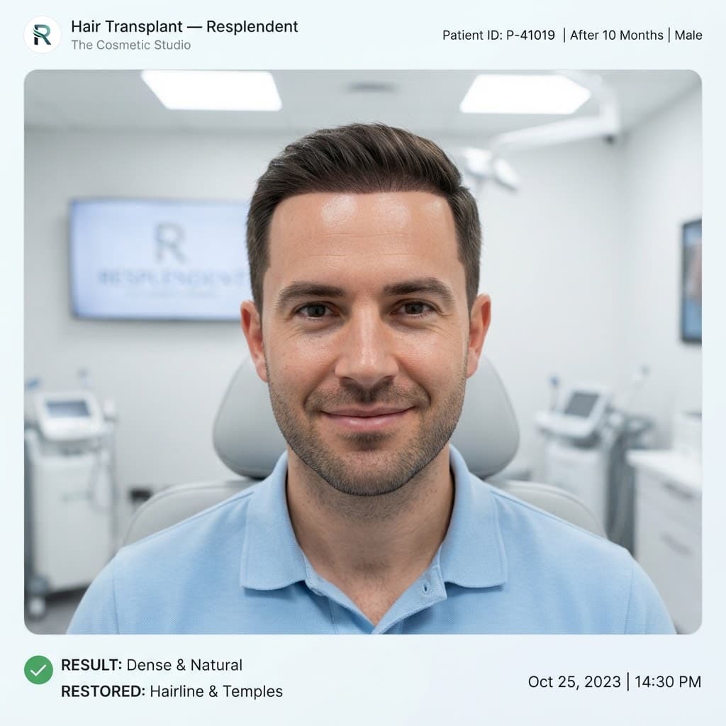Restored hairline 10 months after transplant
